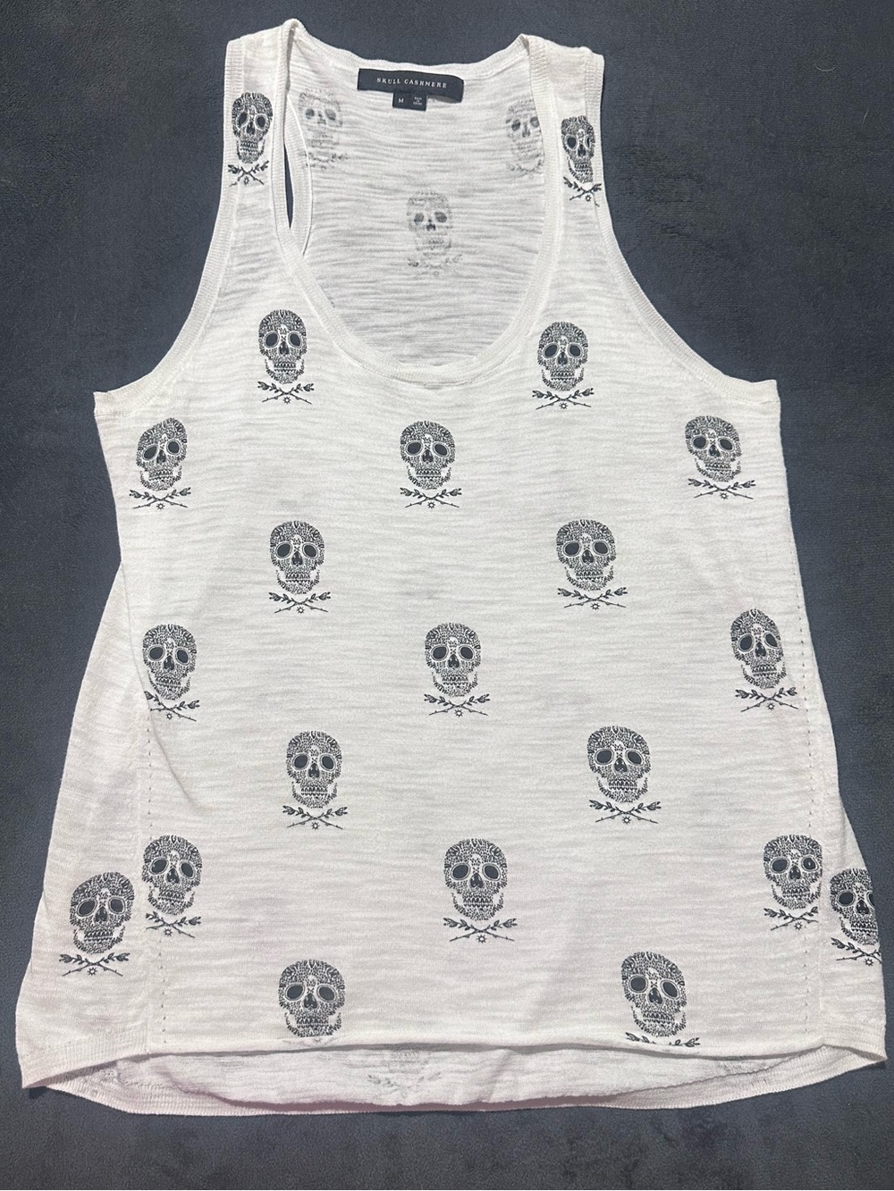 Skull Cashmere White Tank Top with Black Skull Print